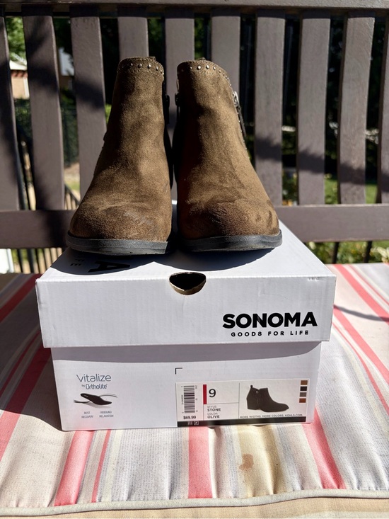 Sonoma Shoes - Sonoma Olive Suede Ankle Boots with Stud & Side Zipper